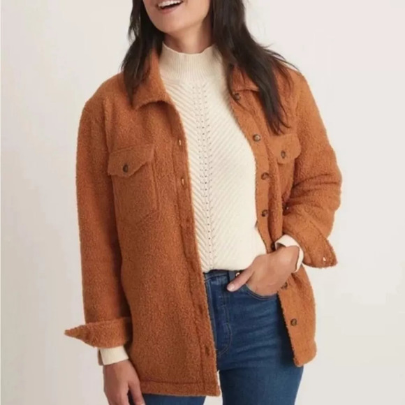 Marine Layer Eden Sherpa Overshirt Button Front Teddy Shacket Cashew Large NWT - Picture 1 of 10
